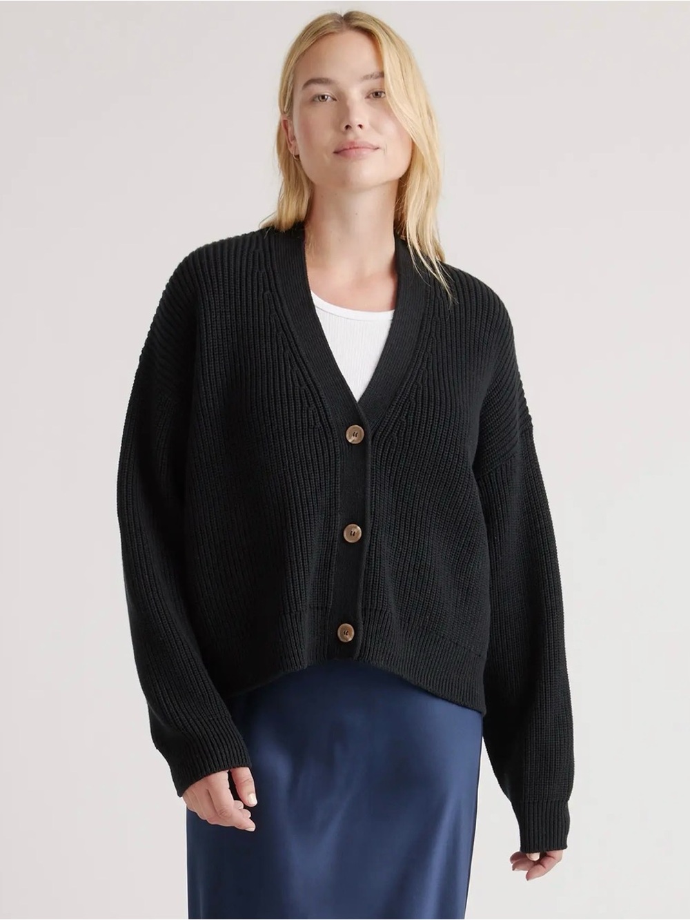 100% Organic Cotton Fisherman Boxy Cropped Cardigan Size Small (Black)